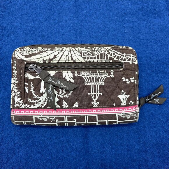 Vera Bradley Wallet Imperial Toile Brown Pink Floral Turnlock Zip Around Retired - Picture 10 of 10
